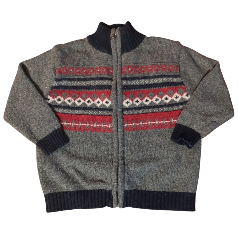 CHILDREN'S PLACE Grey Red Navy Thick Full Zip Sweater